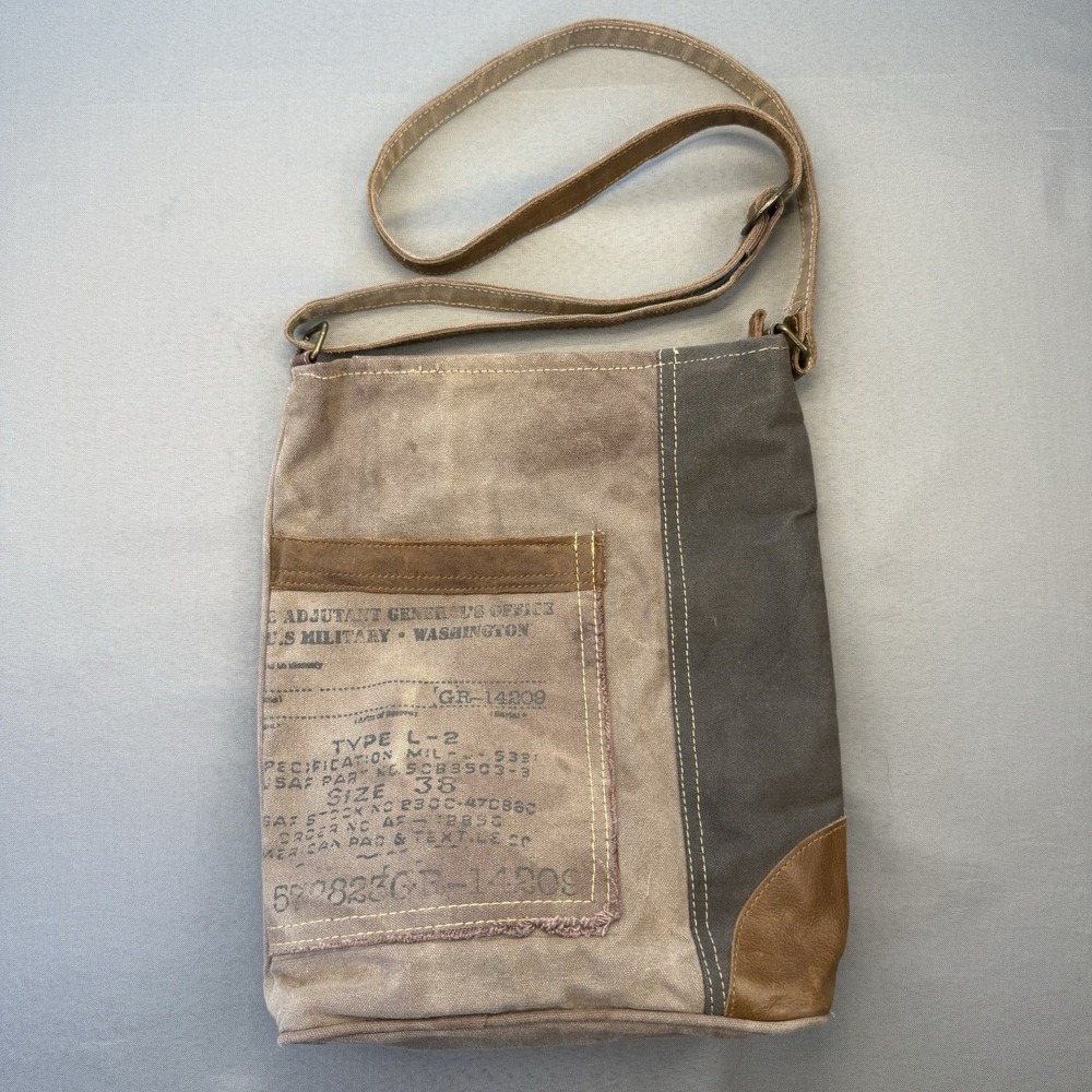 Mona B Military Uniform Upcycled Canvas Messenger Crossbody Bag Shoulder Purse